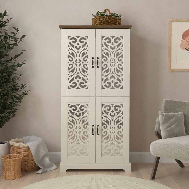 Clarksville 63.6'' 4 Door Kitchen Pantry, Ivory/Knotty Oak