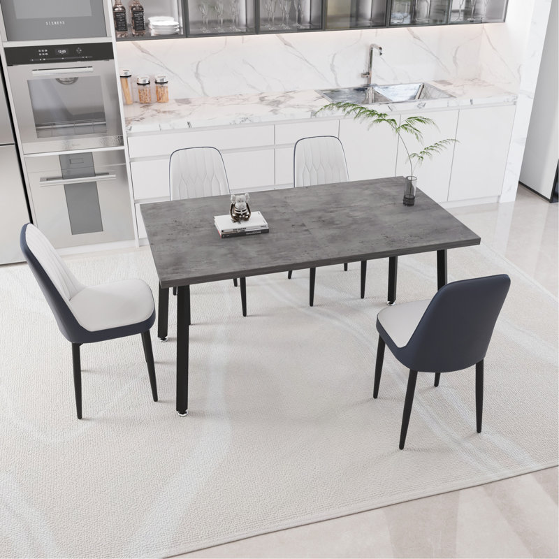 Table de salle à manger rectangulaire extensible de 55,12 à 70,87 po pouvant accueillir 4 à 6 personnes, équipée de 4 chaises de salle à manger rembourrées en tissu polyuréthane épais, d'une table de cuisine et de chaises, avec des pieds en métal noir