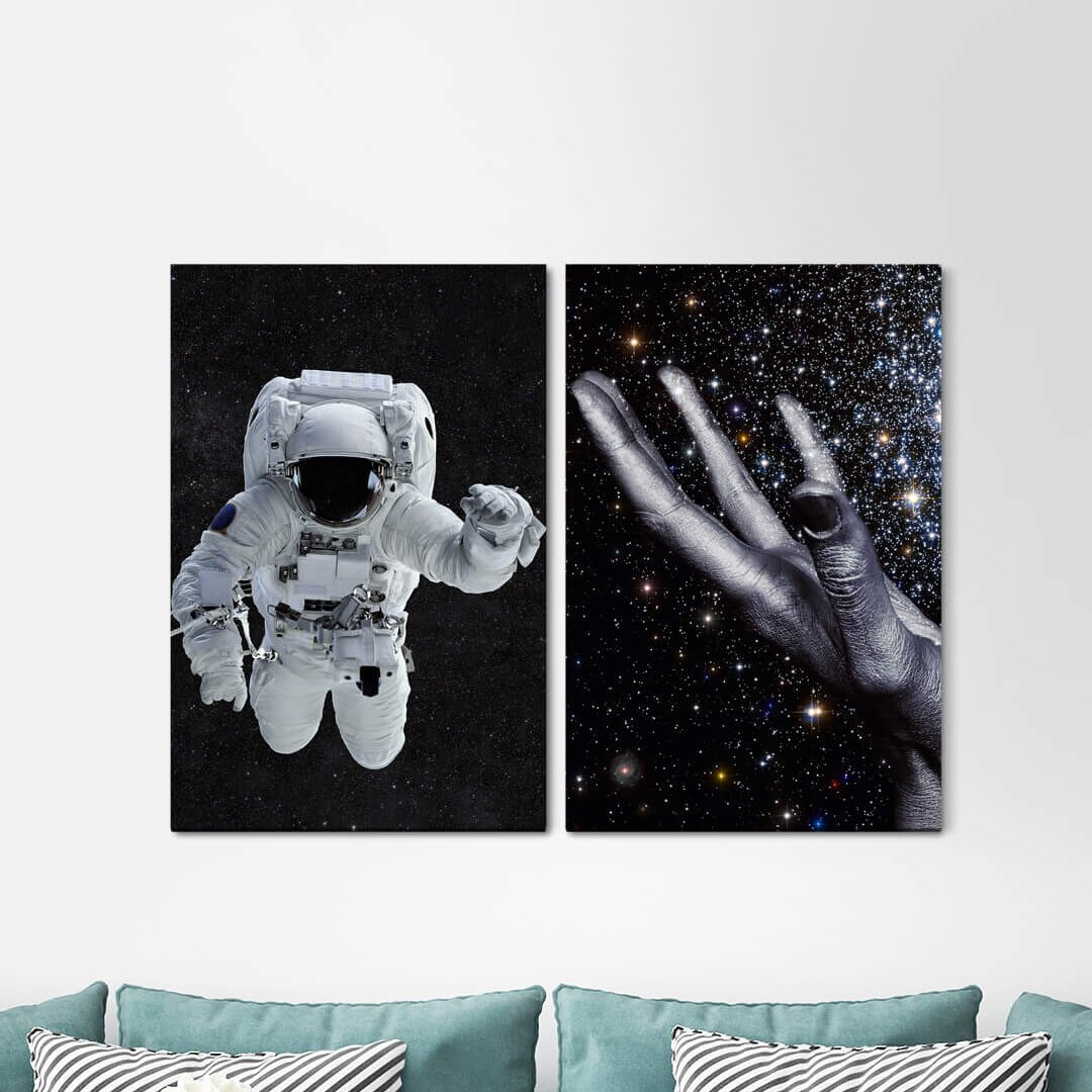 2-tlg. Leinwandbilder-Set - Grafikdruck „Astronaut Stars Space Galaxy Hand Fantasy Divine”