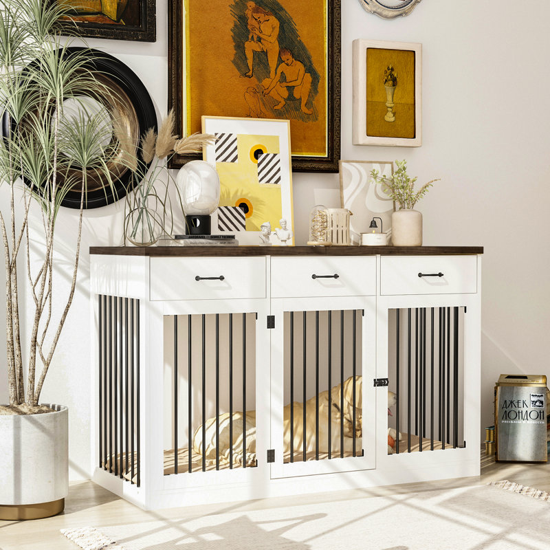 Meuble pour chien avec 3 tiroirs, Blanc/chêne