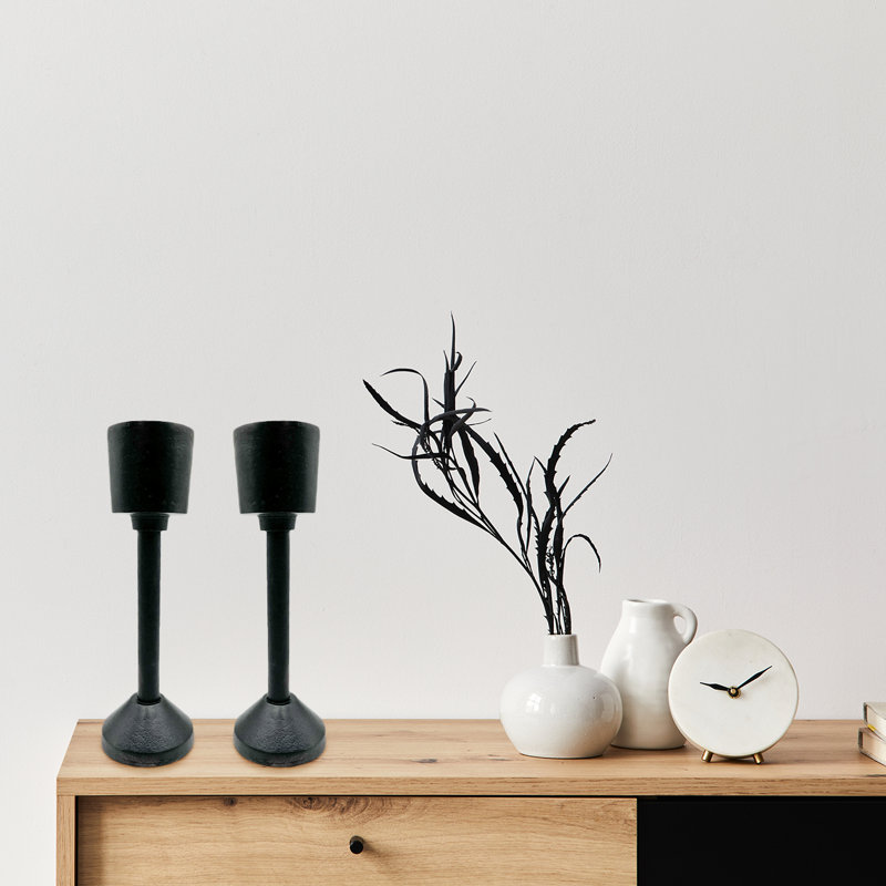 Bougeoir de table en aluminium, Noir, H 14 po x l 4 po x P 4 po
