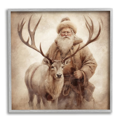 Art traditionnel, estampe numérique du père Noël et du renne gris par Riley B