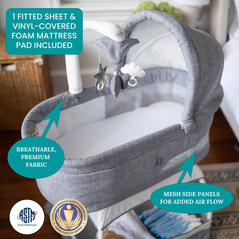 Sweetli Nurture Bassinet - Denim Melange, Gray/White
