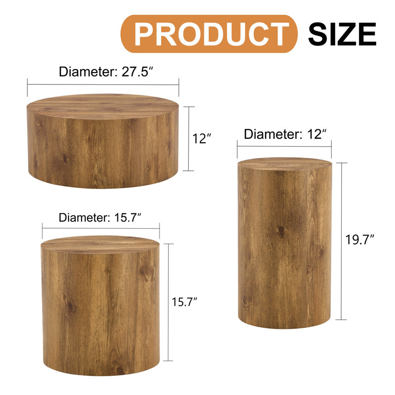 Ensemble de tables basses modernes et minimalistes de trois tables basses en MDF à motif de marbre. La table cylindrique avec son motif peut être facilement intégrée dans une variété de styles d'intérieur.