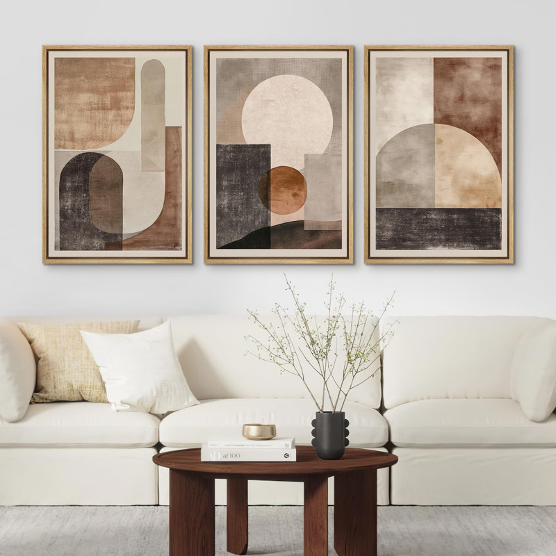 Nordic Shapes " Abstract Neutral And Earth Tones With Geometric Shapes Illustrations Modern Art Decor Living Room " 3 - Pieces