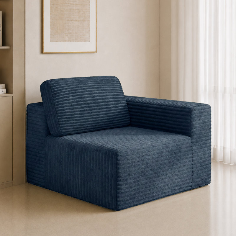 1 Seater Corduroy Sectional, Blue