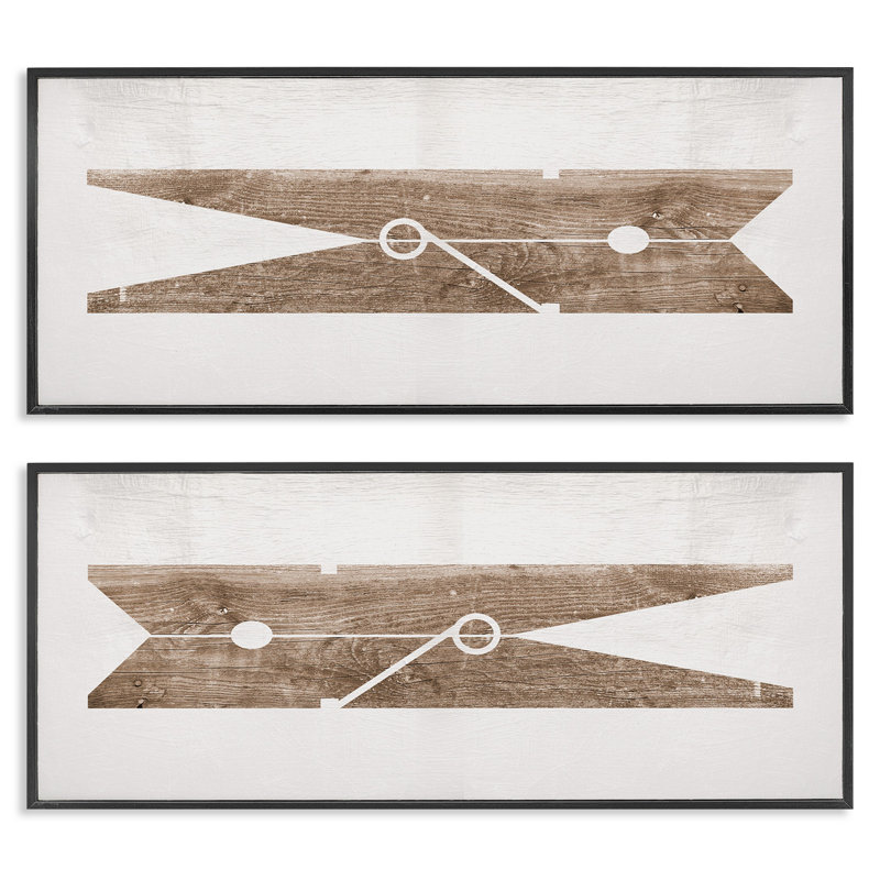 Minimal Laundry Clothespins 2 Piece Black Framed Giclee Art Set by Daphne Polselli, Midnight Black Framed Giclee
