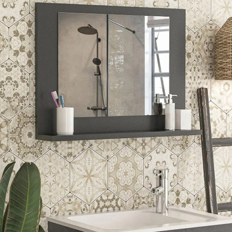 Ezpeleta 60mm W 45mm H Wall Mounter Requried Framed Medicine Cabinet Mirror 1 Fixed, Anthracite