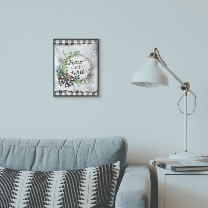 «Peace on Earth Wreath», impression, H 14 po x l 11 po, Giclée encadrée noir minuit