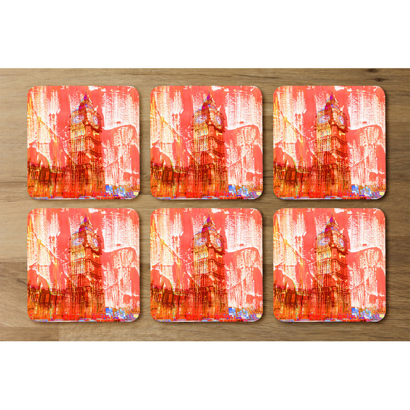 Square 6 Piece Coaster Set, Red