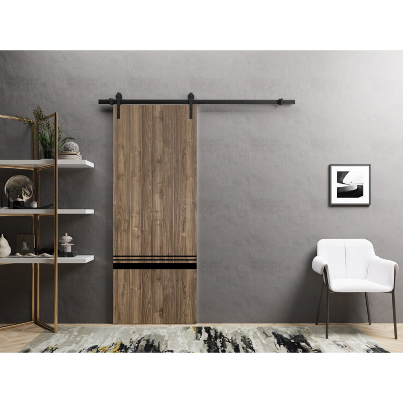 Porte de grange en bois massif massif, Noyer, 18 po x 84 po