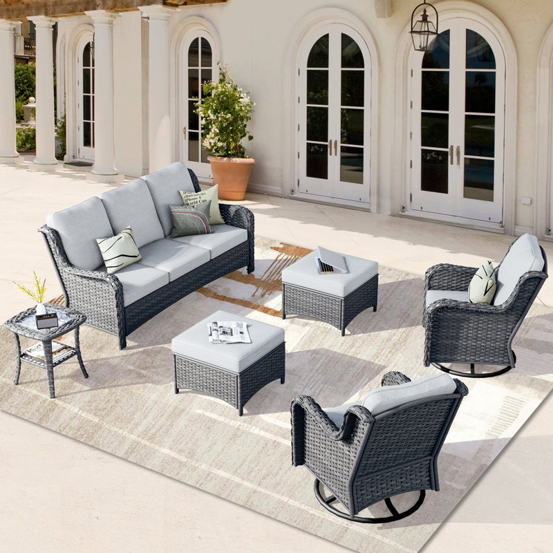6 - Person Patio Conversation Set with Cushions, Grey, Grey