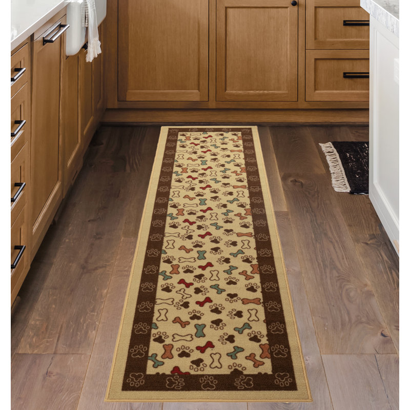 Pet Design Pet Paw Beige Slip Resistant Indoor Machine Washable Door Mat and Runner Rugs, Runner 23" W X 83" L