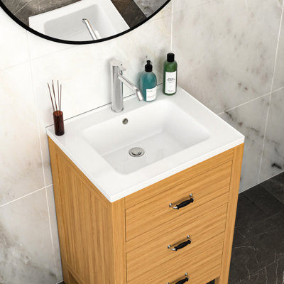 Lavabo de meuble-lavabo rectangulaire blanc, 23,65 po x 18,92 po, 1 trou de robinet, trop-plein, teinture, céramique, faible absorption d'eau, surface lisse, vaste espace pour les articles de toilette