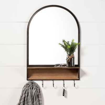 Wall Mirror with Hooks and Shelves