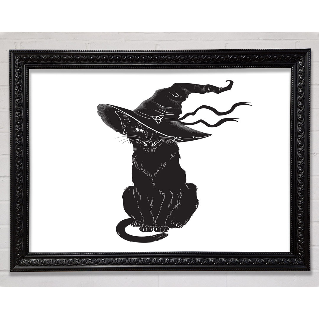 Gerahmtes Leinwandbild Black Cat Witches Hat