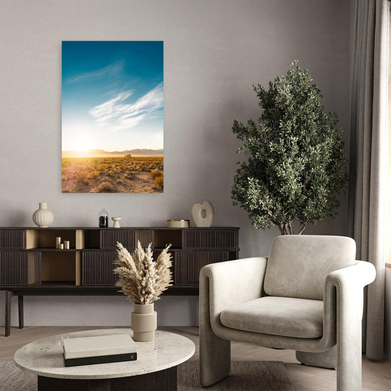 Nevada Desert Sunrise Abstract Contemporary Cactus Plant Landscape Mountain Wall Art Print 1 Piece Wrapped Canvas Wall Art