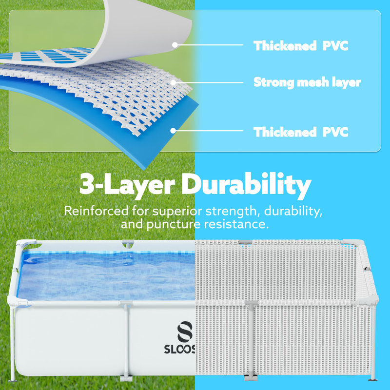 Piscine hors-terre rectangulaire avec pompe filtrante pour enfants adultes 10 pi x 6,8 pi x 26 po