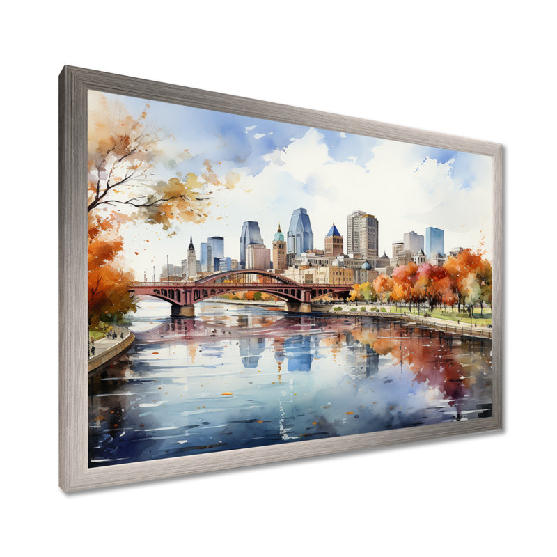 Minneapolis en automne I, H 30 po x l 40 po x P 1,5 po, Cadre photo argenté