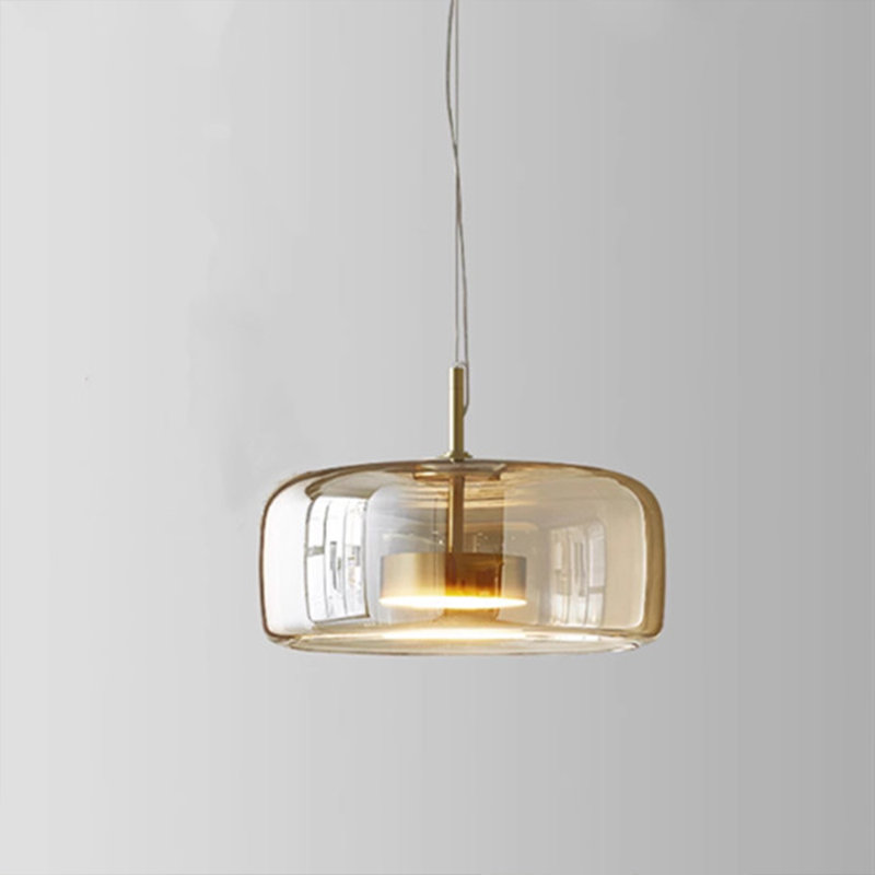 Modern Amber Glass Led Pendant Light, 6" H x 13" W x 13" D