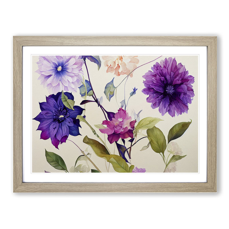 Amazing Watercolour Flowers - Framed Print, 25cm H x 34cm W x 2cm D, Oak