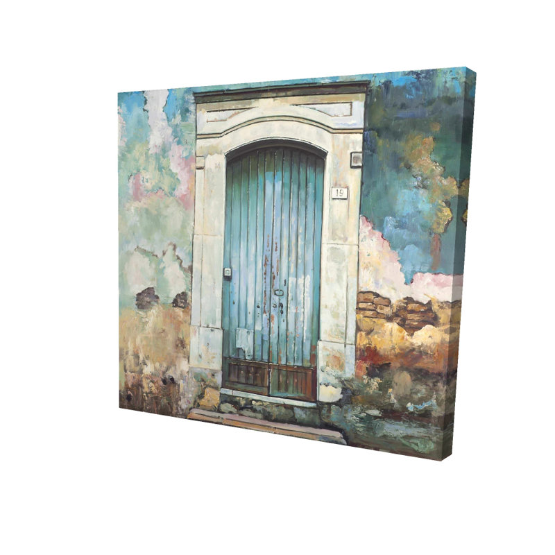 Ancienne toile bleue avec porte bleue | Living Room Still Life Decor