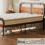 King Size Black Metal Platform Bed with Wood-Grain Headboard and Footboard, Heavy-Duty Steel Support, No Box Spring Needed-1035766300