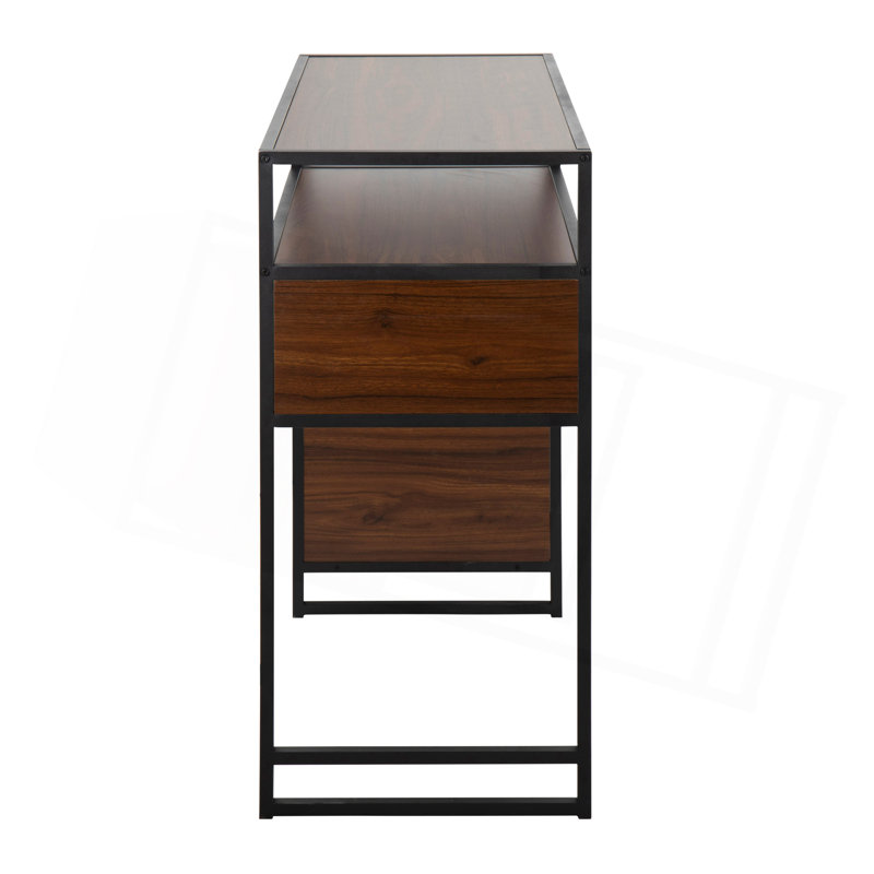 Table avec présentoir à hauteur de bar et espace de rangement en métal noir, Noyer / noir