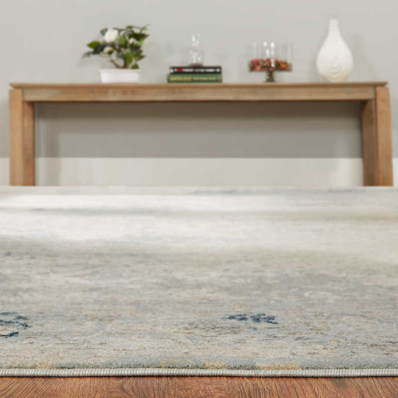 Tedesco Abstract Area Rug in Ivory/Blue, Square 6'