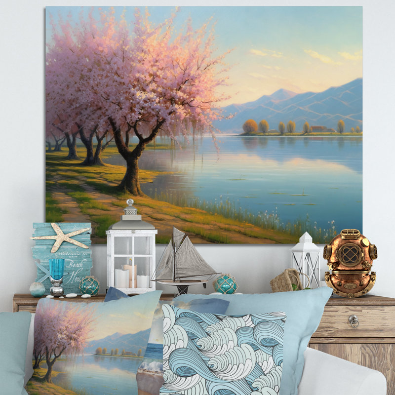 «Rous Cherry Blossom Trees» au bord de l'eau II - reproduction, H 34 po x l 44 po x P 1,5 po, Toile tendue