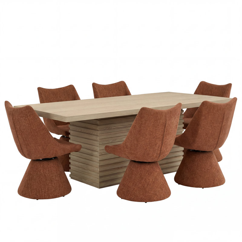 Aurelio 7-Piece Dining Table Set With 180° Swivel Chairs & Wooden Top, Brown