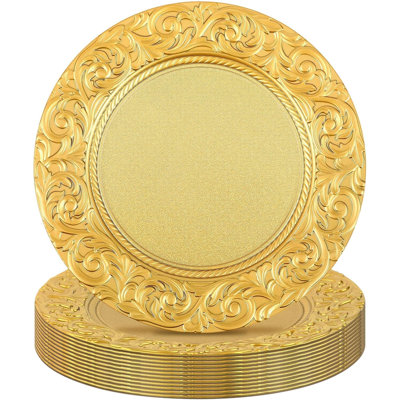 12 Pack 13'' Silver Plastic Embossed Floral Charger Plates for Wedding & Party Table Decor