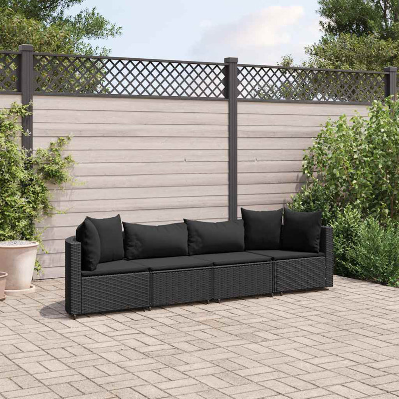 Ebern Designs Patio Sofa Set With Cushions Poly Rattan, Black, Black, 4