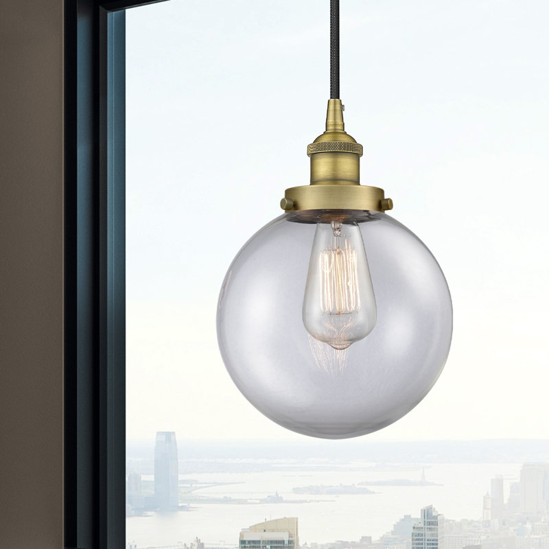 Luminaire suspendu simple à 1 lumière Frederick, H 11,5 po x l 8 po x P 8 po, Transparent, Laiton brossé