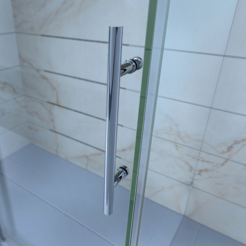 Enigma-X 72.38" x 76" Single Sliding Frameless Shower Enclosure with Clear Max Technology, Polished Stainless Steel