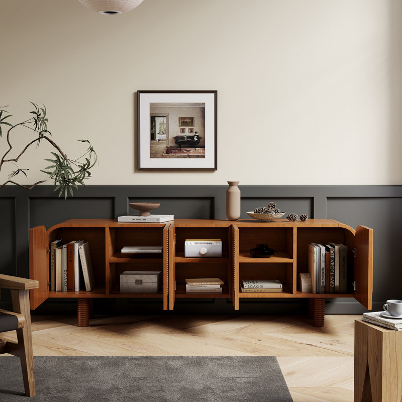 71" Solid Wood Texture Media Console TV Stand, Brown