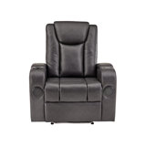 Sharaya Gray Vegan Leather LED Power Recliner With Speaker, Storage, USB And Wireless Charger