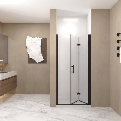 Shower Door, 1/4"(6Mm) Tempered Glass, Matte Black Aluminum Frame,  Film