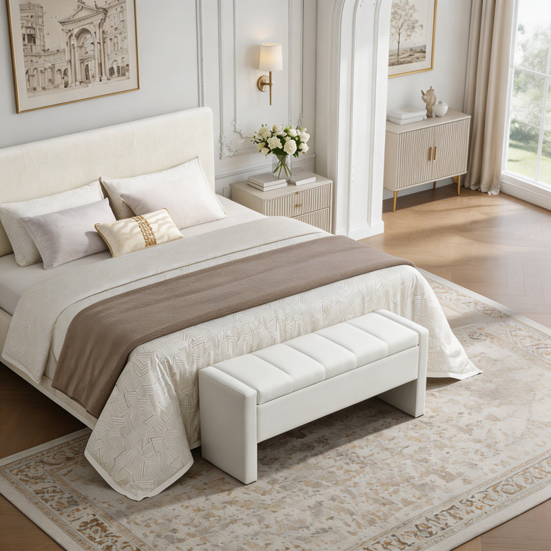 Banc de lit moderne avec rangement, Beige