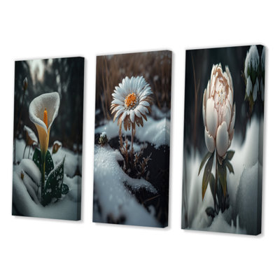 A Blooming White Flower Winter - Ensemble de 3 cadres flottants