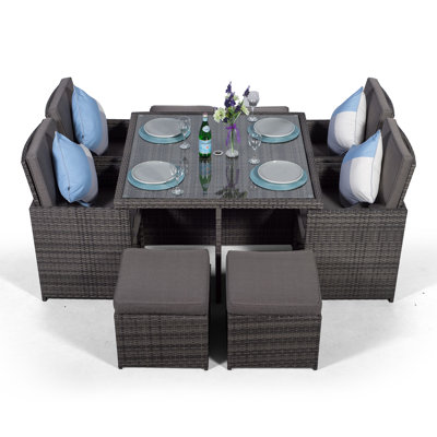 Nikolas 8 - Person Wicker Patio Dining Set with Square Table , Cushions Included