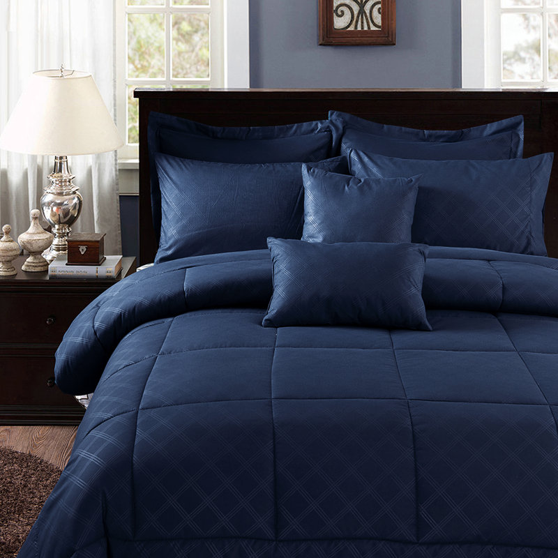 Jersey Knit Plaid Comforter, Cal. King Comforter + 9 Additional Pieces, Navy