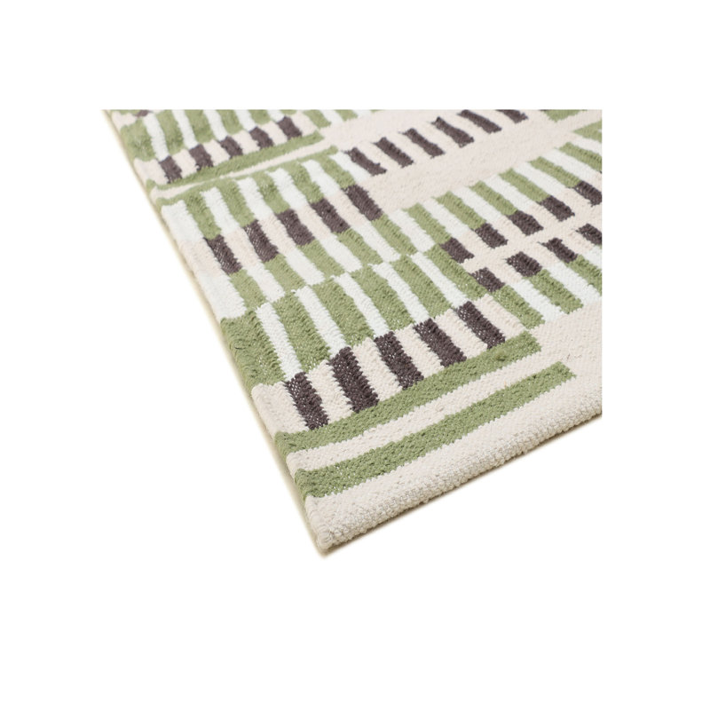 Static Geometric Area Rug in Green/Ivory, Rectangle 6' x 9'