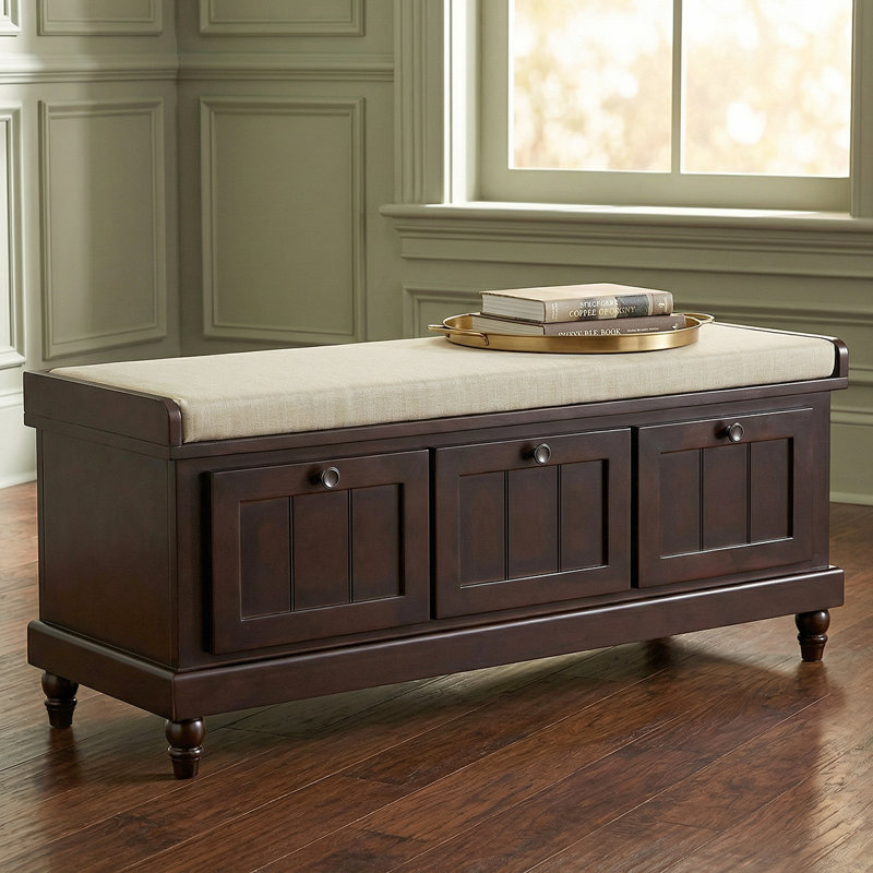 Rustic Shoe Storage Bench With Cushioned Seat - 3 Drawers & Hidden Storage For Home Organization, Brown