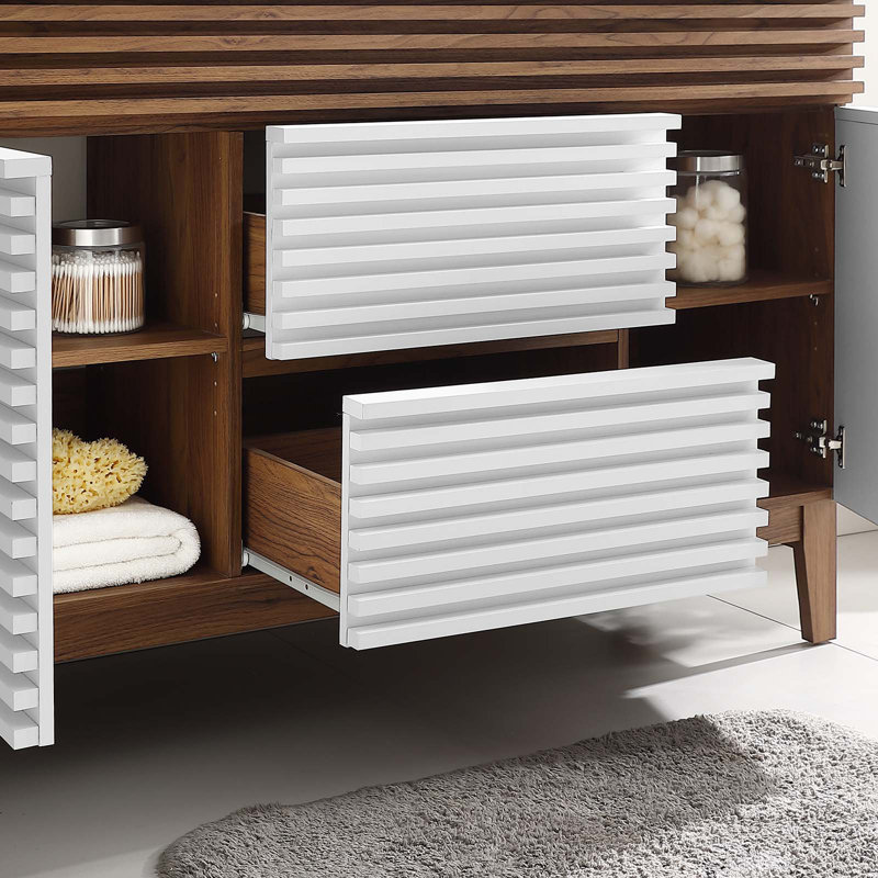 Base de meuble-lavabo simple 48 po Modway Render, Blanc/noyer