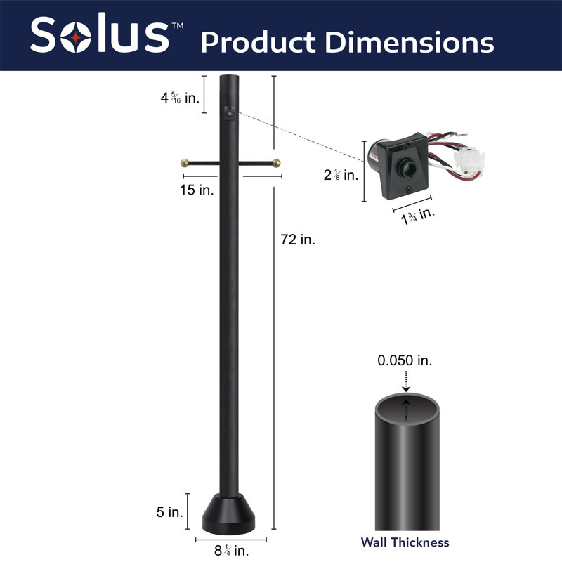Black 6 ft. Aluminum Outdoor Lamp Post with Cross Arm and Dusk-to-Dawn Photocell