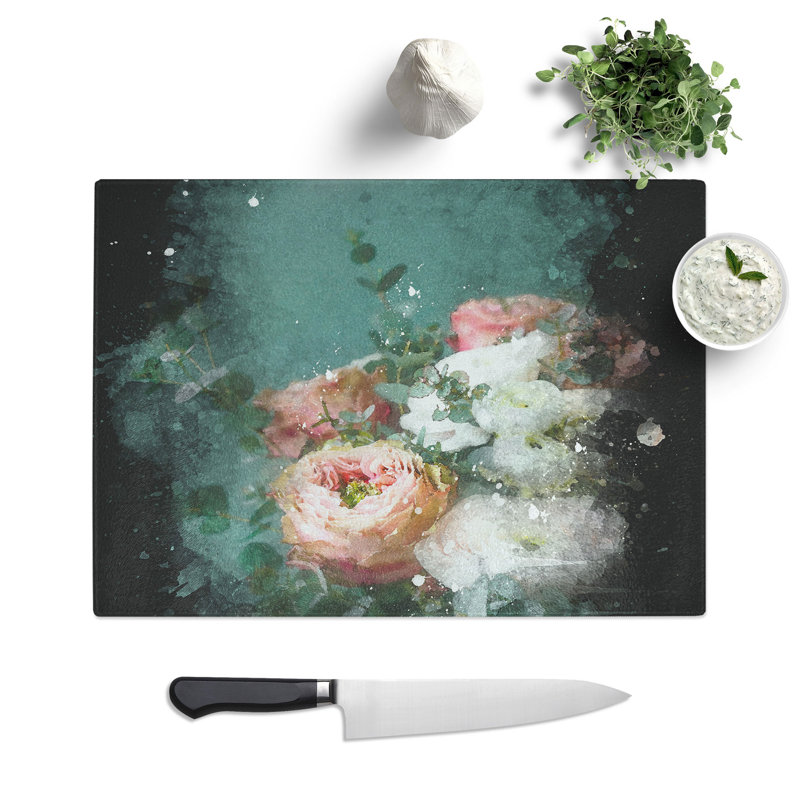 Tempered Glass Bouquet of Flowers Chopping Board, 28.5 cm x 39 cm