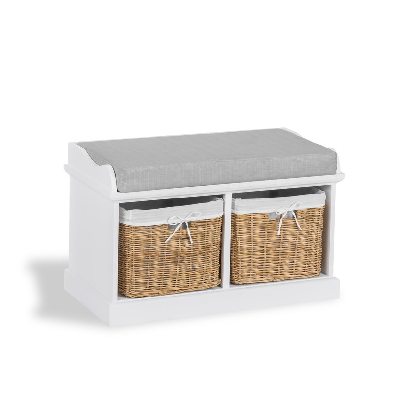 Bastogne Polyester Blend Upholstered Storage Bench, White, Grey, Natural