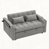 55.51 inch versatile foldable sofa bed in 3 lengths, modern sofa sofa sofa velvet pull-out bed, adjustable back and with USB port and ashtray and swivel phone stand