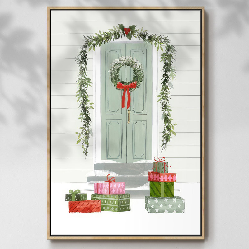 Festive Front Door Collection B, reproduction d'art sur toile, Encadré naturel, H 37 po x l 25 po x P 1,5 po